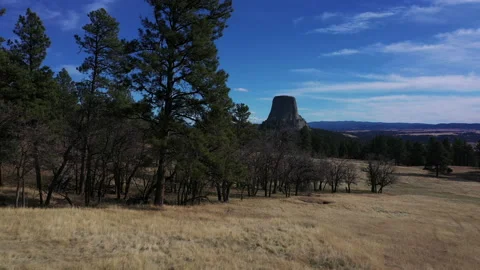 4k aerial Devils Tower Wyoming unique perspective Stock Footage 143560536