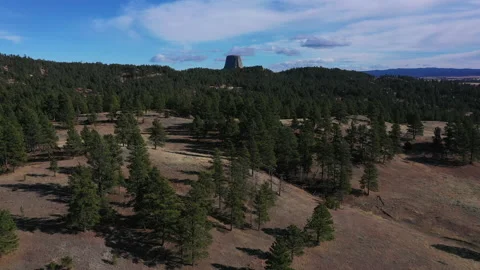 4k aerial Devils Tower Wyoming unique perspective Stock Footage 143561573