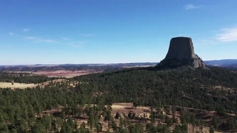 4k aerial Devils Tower Wyoming unique perspective Stock Footage 143561695