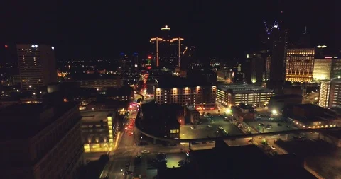 4K Aerial Downtown Detroit at Night with LUT Stock Footage