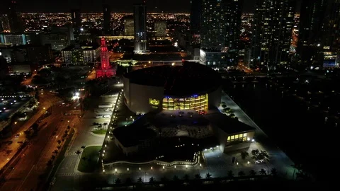 4K Aerial of Downtown Miami Sports Arena Stock Footage
