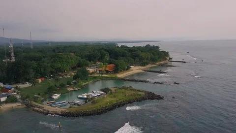 4K Aerial Drone Anyer Lighthouse Shore Stock Footage 75747890