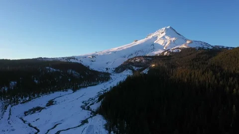4K aerial drone b roll of Mount Hood summit and south side above the White River Video stock 330654991