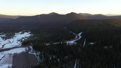 4K aerial drone b roll above White River West Snow Park parking lot Mt Hood OR Stock Footage 330655248
