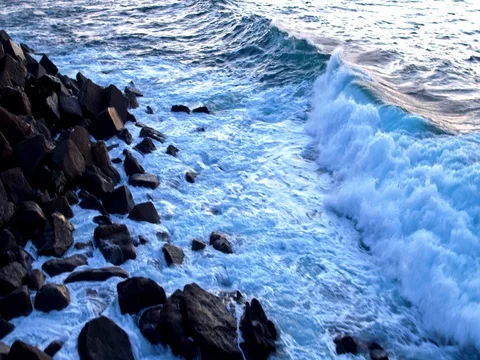 4k aerial drone flight over Spanish Atlantic coast, wave splashing against rocks Stock Footage 72274283