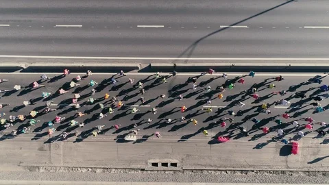 4K Aerial drone fooage. Marathon running on street. Top view Stock Footage 89825487