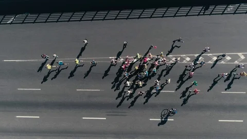 4k Aerial drone fooage. Marathon running on street. Following Group of athletes Video stock 89826956