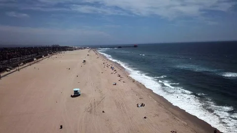4K Aerial Drone Footage from Above Orange County Huntington Beach California Stock Footage 113304053