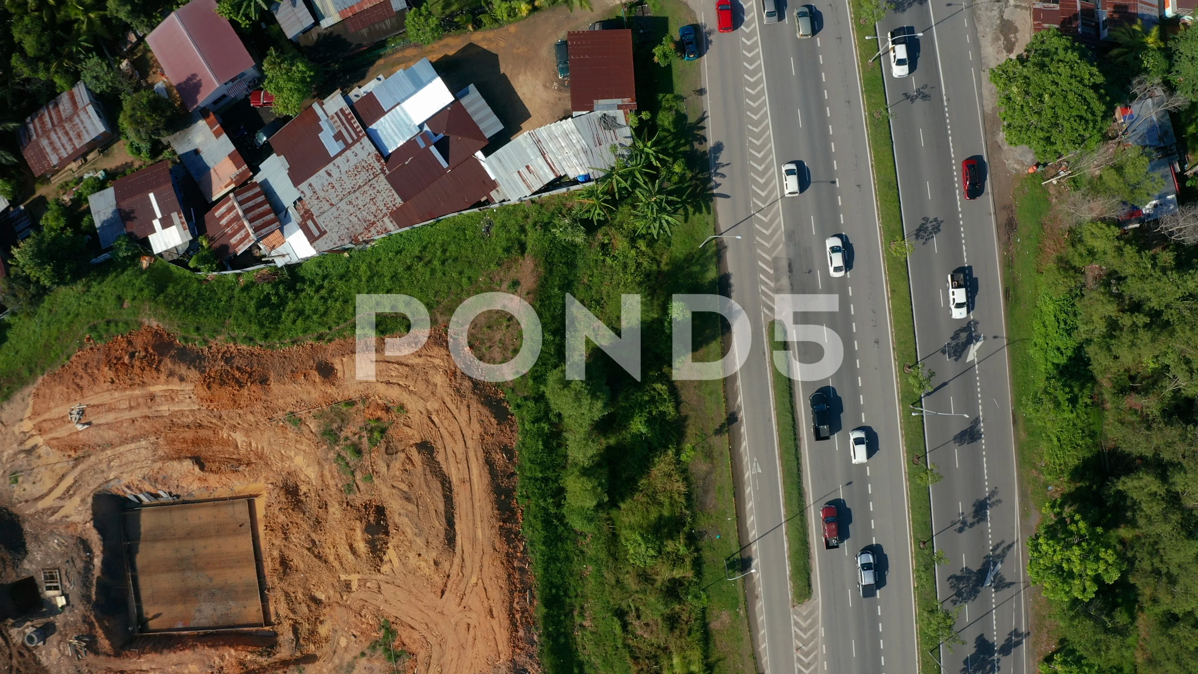 4K Aerial Drone Footage Of Car Moving on the City Center of Kota Kinabalu,  Sabah