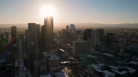 4k aerial drone footage - City of Denver Colorado at sunset. Stock Footage
