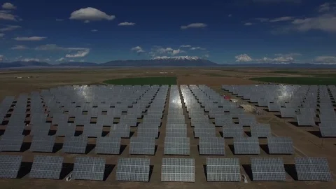 4K aerial drone footage of Colorado solar farm (sideways views) Stock Footage