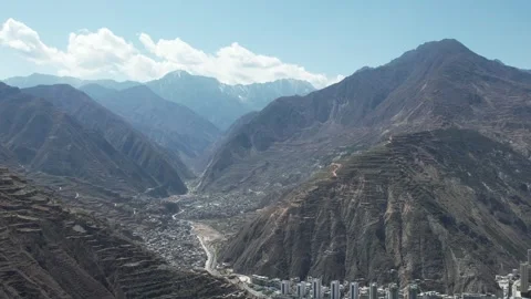 4K Aerial Drone Footage of Desolate Barren Loess Plateau Landforms Stock Footage 337457777