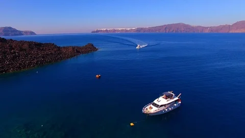 4K Aerial Drone Footage Of An Expensive Yacht On The Sea Santorini Stock Footage 100510498