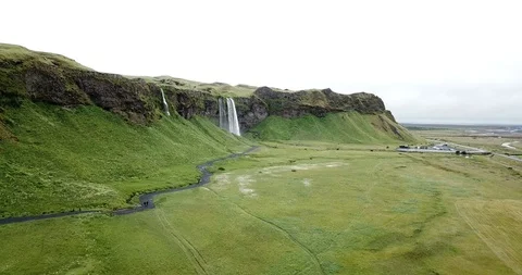 4K Aerial Drone footage from the sky of Iceland Selijalandfoss waterfall Stock Footage