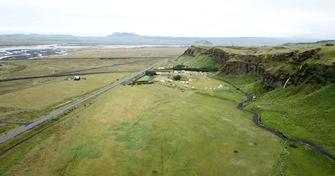 4K Aerial Drone footage from the sky of Iceland waterfall valley Stock Footage