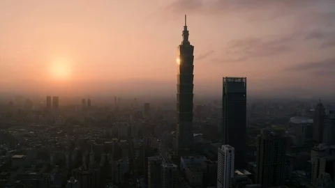 4k Aerial drone footage - Skyline of the city of Taipei, Taiwan at sunset. Stock Footage