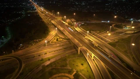 4K : Aerial drone hyperlapse video of elevated toll road junction Stock Footage 171102227