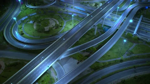 4K : Aerial drone hyperlapse video of elevated toll road junction Stock Footage 171145079