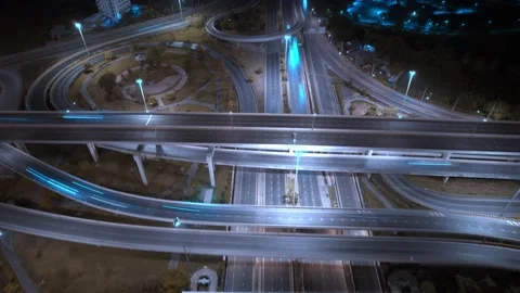 4K : Aerial drone hyperlapse video of elevated toll road junction Stock Footage 171145089