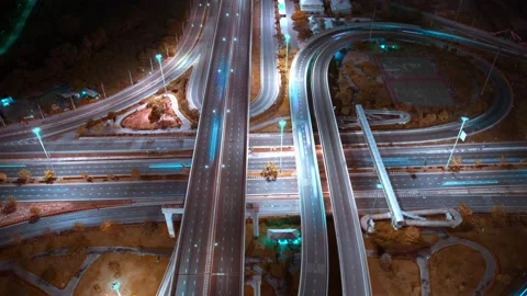 4K : Aerial drone hyperlapse video of elevated toll road junction Stock Footage 171320179