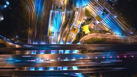 4K : Aerial drone hyperlapse video of elevated toll road junction Stock Footage 171739120