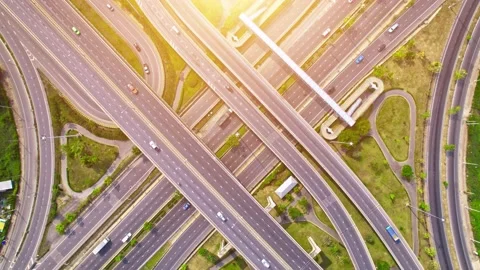 4K : Aerial drone hyperlapse video of elevated toll road junction Stock Footage 171908088