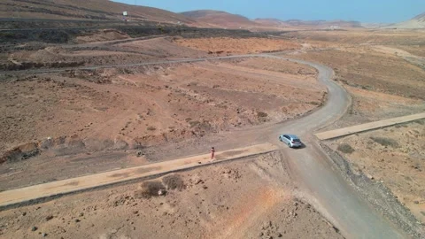 4K-Aerial drone orbit view Mirador del Salmo Fuerteventura-Playa Sotavento  Stock Footage 171074622