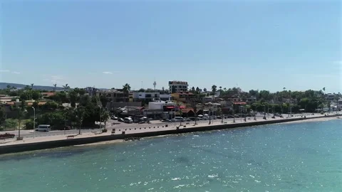 4K Aerial Drone Panning Right Along the Sunny La Paz Malecon Video stock 345066659