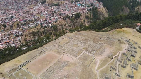 4K Aerial Drone Pull Back over Sacsayhuaman Ruins in Cusco, Peru Stock Footage 239835511