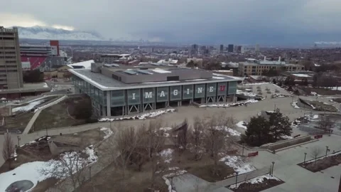 4k Aerial Drone Push In J. Willard Marriott Library Salt Lake City, Utah Stock Footage 239792164