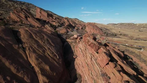 4K Aerial Drone of Red Rocks Park and Music Venue near Denver Colorado in Winter Stock Footage 296548390