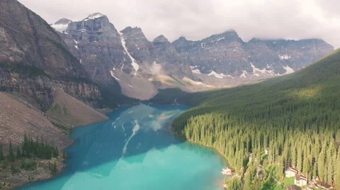 4K Aerial drone shot of Lake Moraine in Banff National Park Alberta Canada Stock Footage