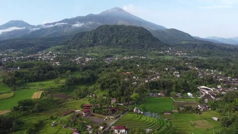 4K aerial drone shot of Mount Welirang rice terraces East Java Indonesia Stock Footage 332122586