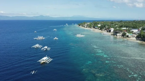 4K Aerial Drone Shot Over Beautiful Sea Ocean Cebu Philippines Stock Footage