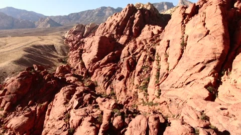 4K Aerial drone shot of a set of large red rock formations, The Red Rock Canyon Stock Footage 150239454