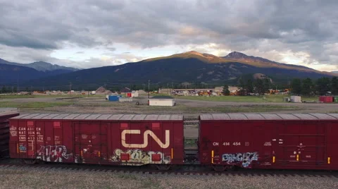 4K Aerial drone shot of a train in Jasper Stock Footage 54944976