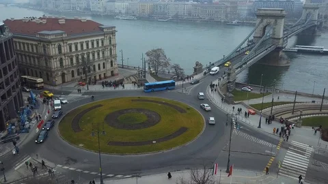 4K aerial drone time lapse about Clark Adam Square and Szechenyi Chain Bridge Stock Footage 86006427