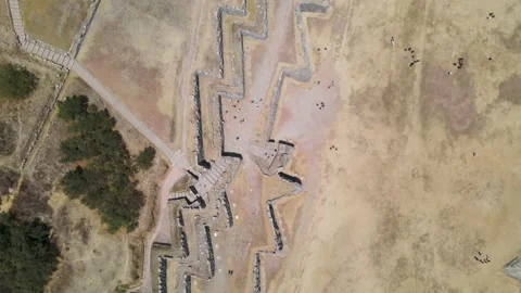 4K Aerial Drone Top Down view over Sacsayhuaman Ancient Ruins in Cusco, Peru Stock Footage 239835272