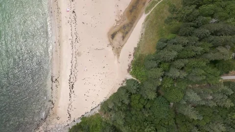 4K Aerial Drone Top Down view of sandy beach coast Stock Footage 240297552