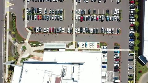 4K aerial drone top-down view of a busy and full parking lot with many cars Stock-Footage 307080204