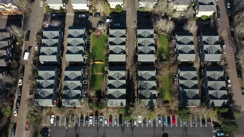 4K aerial drone top down footage of a residential neighborhood in Oregon, USA Stock Footage 327580260