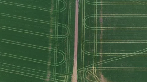 4K aerial drone top down view of cultivated farmland field pattern in Oregon USA Stock Footage 332711259