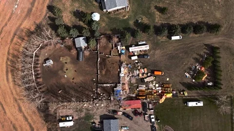 4K Aerial Drone Top-Down Timelapse of Rural Farm Barn and Agricultural Landscape Видео 337088230