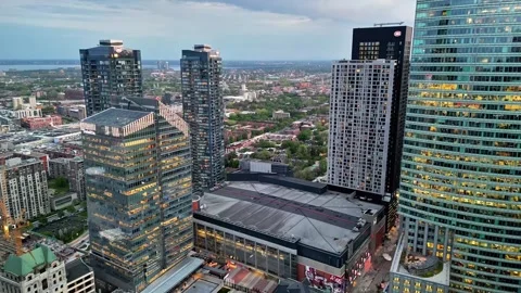 4K aerial drone view of downtown Montreal skyline and cityscape, Canada Stock Footage 332624127