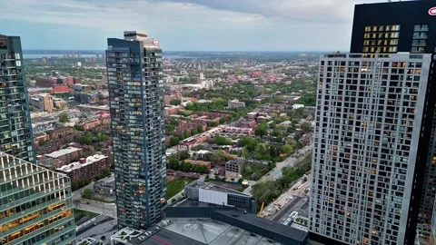 4K aerial drone view of downtown Montreal skyline and cityscape, Canada Stock Footage 332624128