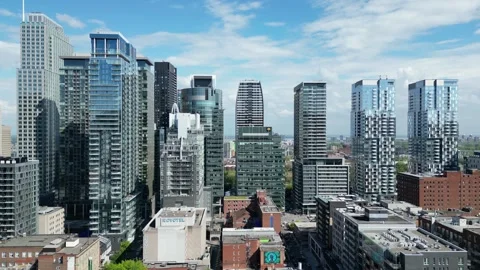 4K aerial drone view of downtown Montreal skyline and cityscape, Canada Stock Footage 332625307