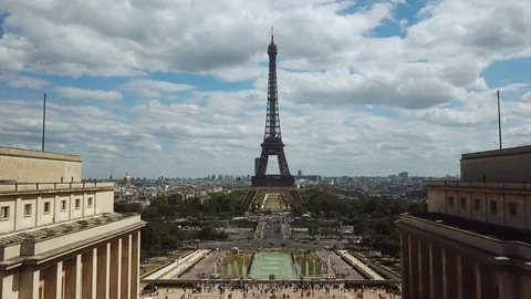 4k Aerial Drone view Eiffel Tower in Paris, France. Palais de Chaillot Stock Footage 102838474