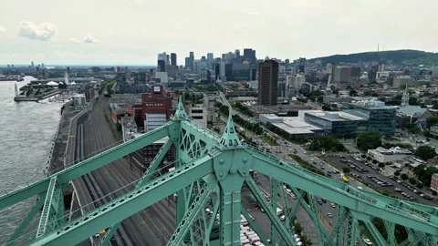 4K aerial drone view of Jacques Cartier Bridge in Montreal, Quebec, Canada Stock Footage 332626425