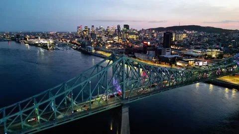 4K aerial drone view of Jacques Cartier Bridge in Montreal, Quebec, Canada Stock Footage 332626552