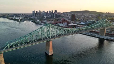 4K aerial drone view of Jacques Cartier Bridge in Montreal, Quebec, Canada Stock Footage 332626559